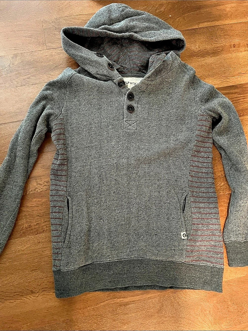 Roxy Gray Striped Hooded Sweater Size Small